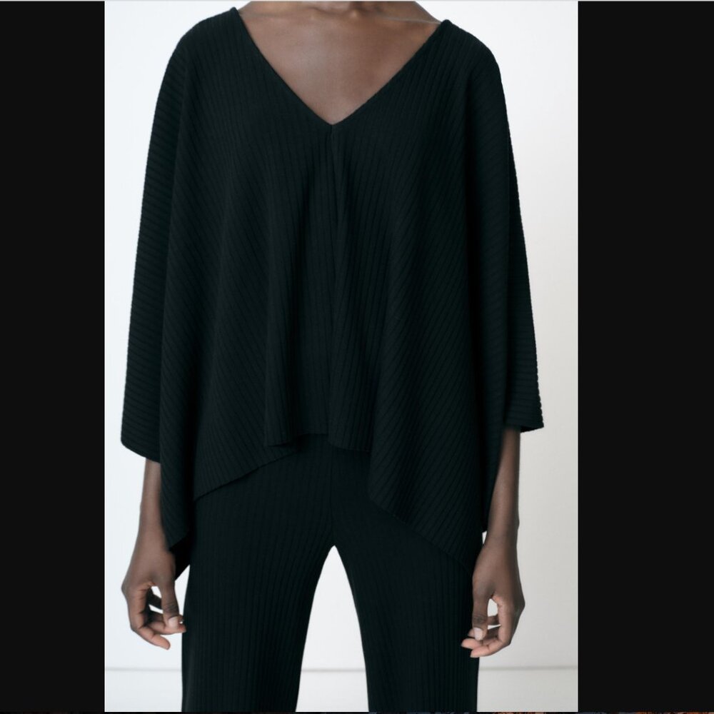 NWT ZARA ASYMMETRIC RIBBED CAPE BLACK